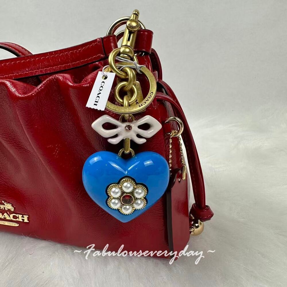 Coach Heart Bag Charm In Resin/Brass/Blue Multi CBH12 Key Chain Key Ring NWT - Picture 5 of 7